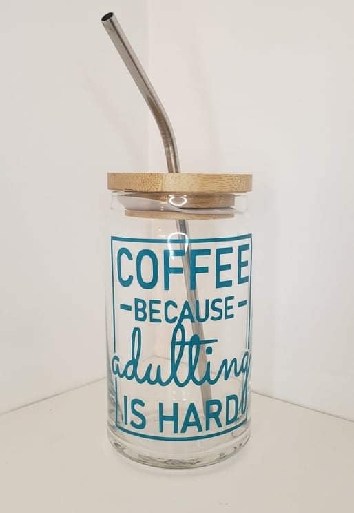 Coffee because adulting is hard Beer Can Glass