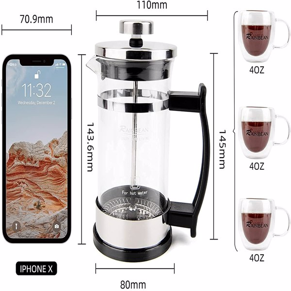 350ml Mini French Press Coffee Maker with Spoon Brush