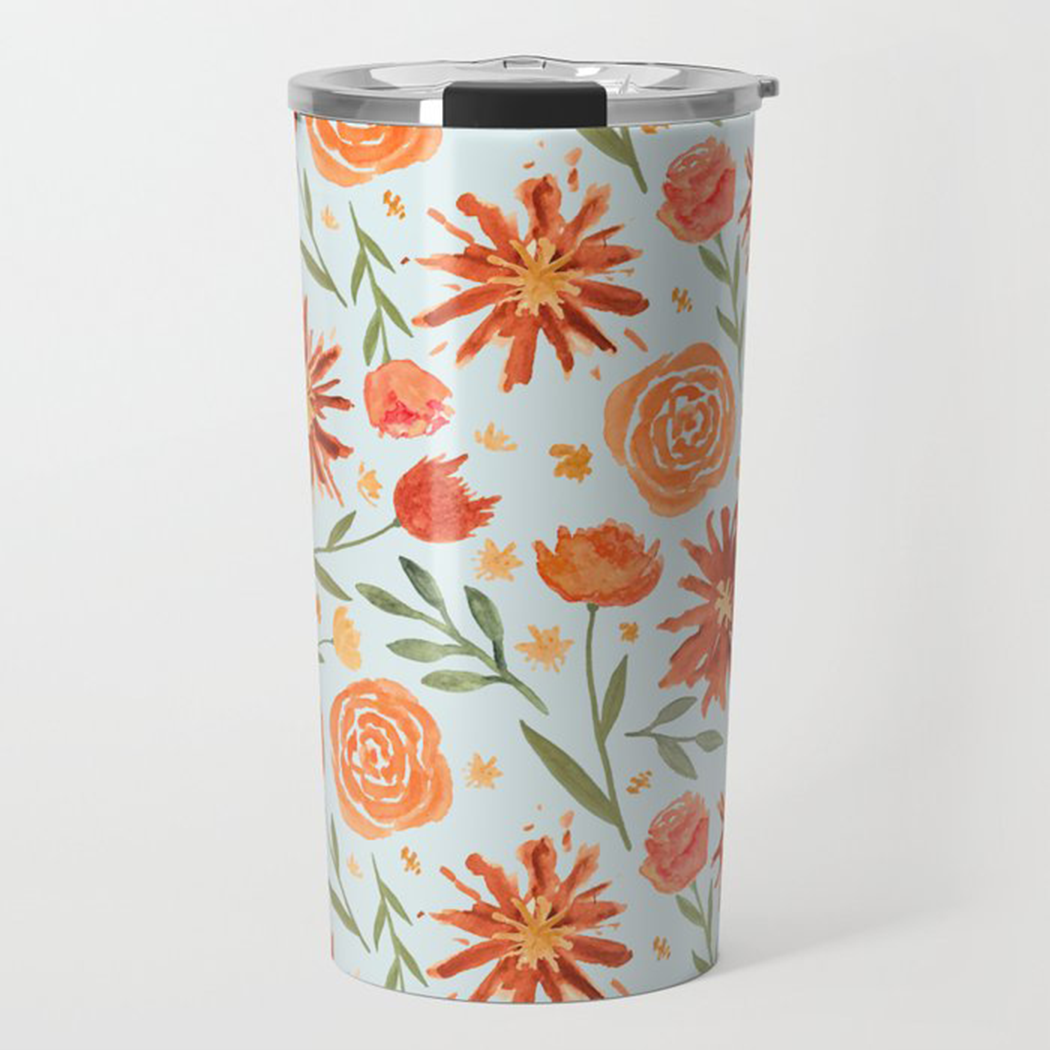 Burnt Orange Flower Burst Travel Coffee Mug