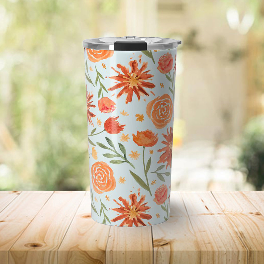 Burnt Orange Flower Burst Travel Coffee Mug