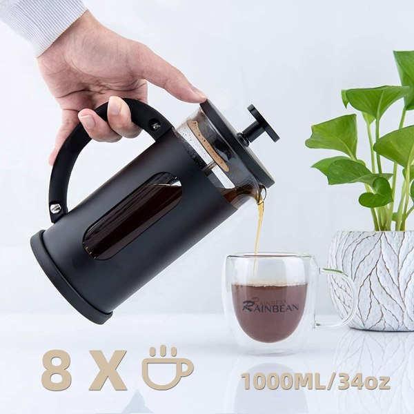 French Press Coffee Maker Filter Office Home 4 Layer Filtration